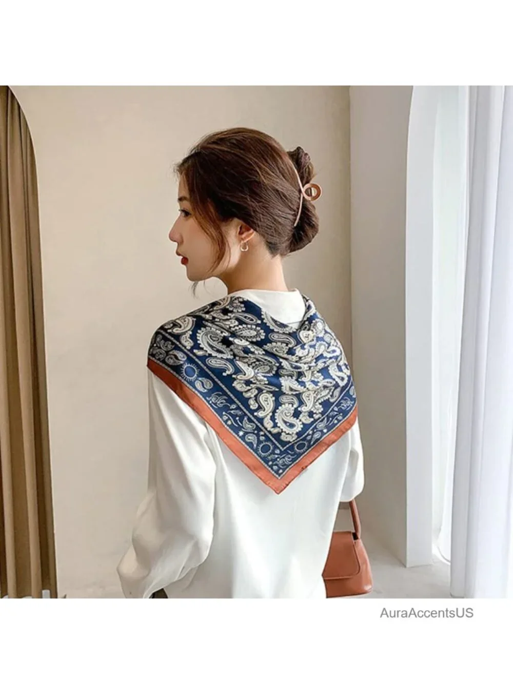 Women's Square Silk Feeling Fashion Scarf - Lightweight Polyester Voile